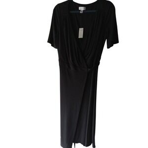 LOFT Size 10 Black Wrap Dress Elegant Career Cocktail Party Dressy Midii